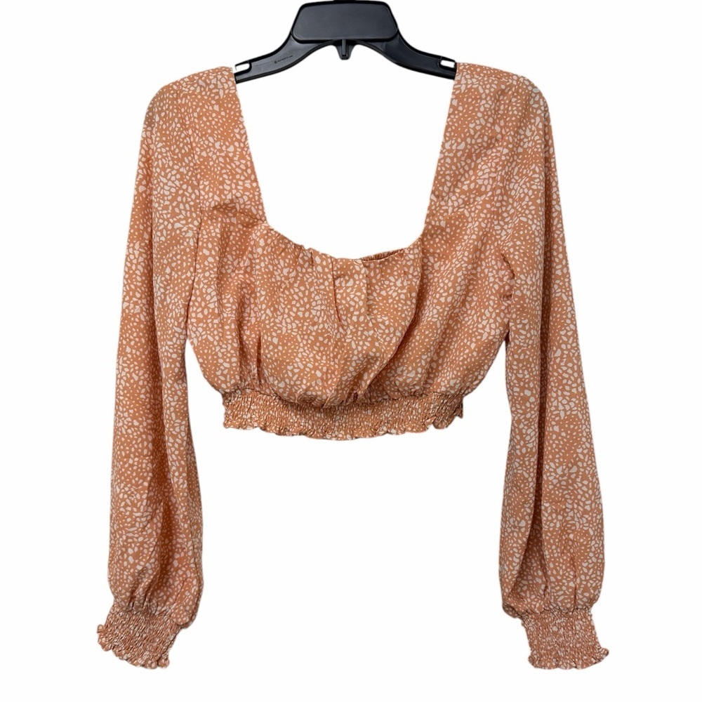 NWT Petal & Pup Rust Polka Dot Smocked Crop Top Long Sleeve Size 8